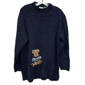 Women Plus Fashion Bug Blue Fashion Bear University Christmas Sweater Size 18/20